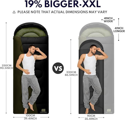 0 Degree XXL Sleeping Bags for Adults Cold Weather,Camping Sleeping Bag with Compression Sack for Winter Hiking, Hunting,Traveling