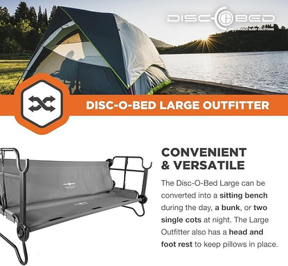 Disc-O-Bed Portable Cam-O-Bunk Bed, Large 2 Adult Sleeping Cot for Camping, Gray