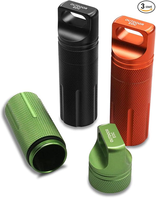 SHD Outdoor EDC Pill Bottle Aluminum Alloy Single Chamber Survival Container Capsule, Portable Waterproof Pill Holder Case for Hiking Camping,Emergency Tools(3PCS)