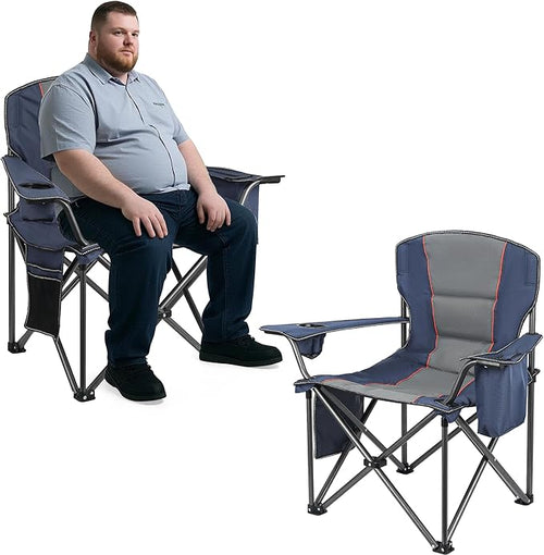 2 Pack Heavy Duty Oversized Camping Chair for Adults 400lbs w/Lumbar Support - Folding Chairs with Side Pocket, Cup Holder & Cooler Bag for Beach, Fishing, Lawn, Backyard Navy Blue