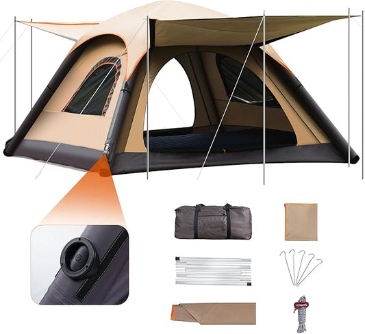 Automatic Inflatable Tent for Camping 4 Person, Pop Up Tents for Camping with 2-3 Min Set Up, Windproof Waterproof Tents with Mosquito Screen Window, Portable Tent for Traveling