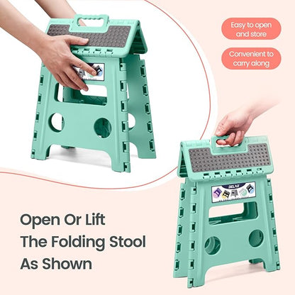 Delxo Folding Step Stool 13 Inch Non-Slip Foldable Stools for Kids & Adults Up to 300 LBS Kitchen Collapsible Fold Up Stepping Stool with Dotted 1 Pack Green
