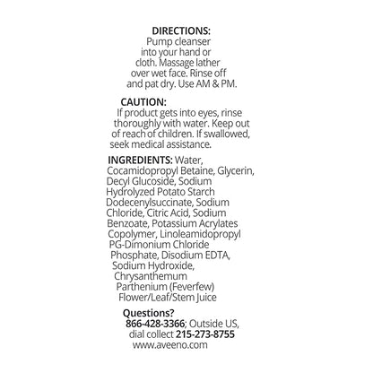 Aveeno Calm + Restore Redness Relief Foaming Cleanser, Daily Facial Cleanser With Calming Feverfew to Help Reduce the Appearance of Redness, Hypoallergenic & Fragrance-Free, 6 fl. oz