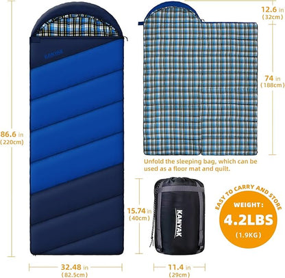 Cotton Flannel Liner Sleeping Bag for Adults Teens Kids, Cold Weather & Warm, 3 Seasons, Lightweight Compact Camping Essentials Equipment, Hiking, Outdoor, Travel
