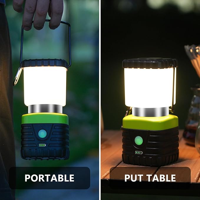 1PCS 3200K Warm Light LED Camping Lantern Rechargeable 1000LM, 4500mAh Power Bank, Flashlight for Hurricane Emergency, Hiking, IP44 Waterproof Lantern(Green)
