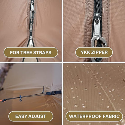 onewind Hammock Rain Fly, Ultralight Silnylon Tarp for 2-4 Persons, 14Ft*13Ft, 3000mm Waterproof, Brown
