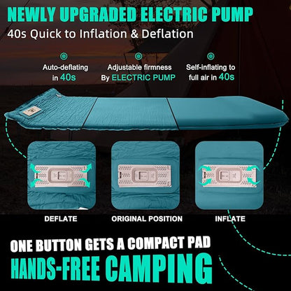 Self Inflating Sleeping Pad with Electric Pump, 3.15" Ultra-Thick Memory Foam Camping Sleeping Mat with Pillow, 9.5 R-Value Insulated Camping Pad Mattress for Travel Car Tent