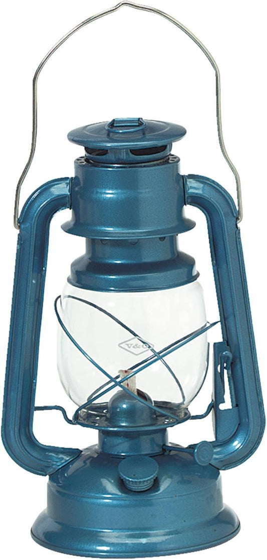 V&O 200-30060 Camper Brass Trim Oil Lantern, Blue