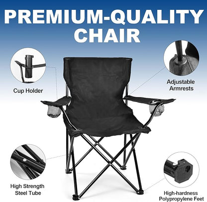 2 Pack Camping Chairs for Adults & Teens, 250LBS Capacity Foldable Portable Lightweight Chairs with Carry Bag, Compact Design for Camping, Beach, Picnics, and Outdoor Events