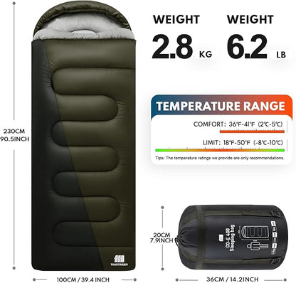 0 Degree XXL Sleeping Bags for Adults Cold Weather,Camping Sleeping Bag with Compression Sack for Winter Hiking, Hunting,Traveling