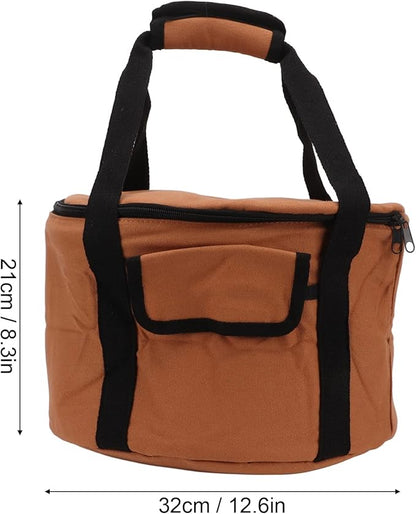 Topyond Camp Kitchen Organizer, Camp Utensil Organizer, Outdoor Large Round Cookware Bag, Foldable Waterproof Canvas Camping Sundries Storage Bag with Pearl Cotton Inside