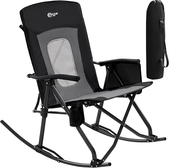 PORTAL Oversized Folding Rocking Camping Chair Portable Outdoor Rocker with High Back Hard Armrests Carry Bag, Supports 400 lbs