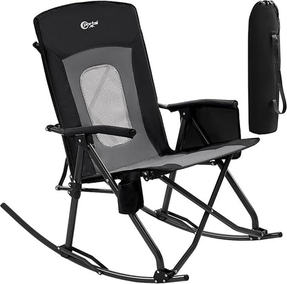 PORTAL Oversized Folding Rocking Camping Chair Portable Outdoor Rocker with High Back Hard Armrests Carry Bag, Supports 400 lbs