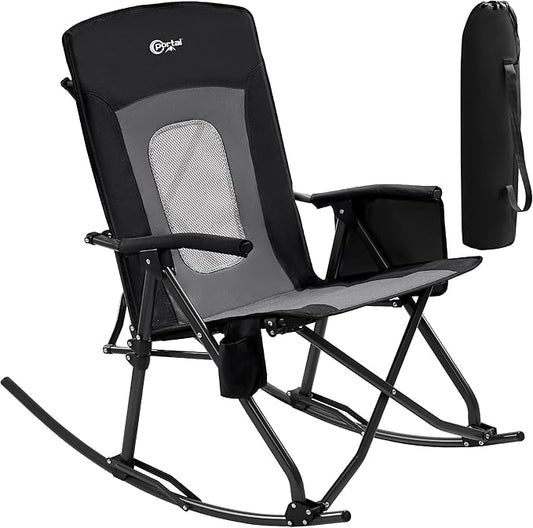PORTAL Oversized Folding Rocking Camping Chair Portable Outdoor Rocker with High Back Hard Armrests Carry Bag, Supports 400 lbs