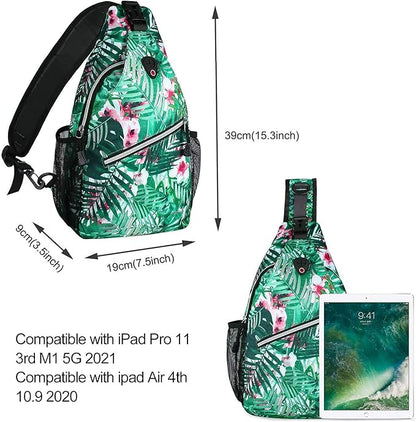 MOSISO Sling Backpack,Travel Hiking Daypack Pattern Rope Crossbody Shoulder Bag, Palm Leaf Flower