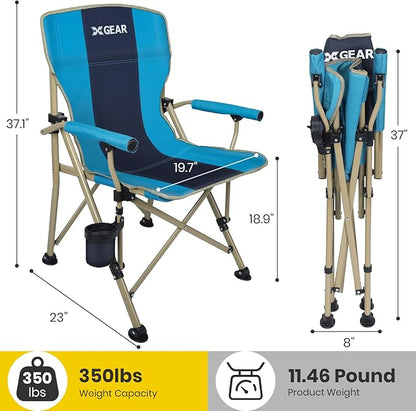 XGEAR Camping Chair with Padded Hard Armrest, Sturdy Folding Camp Chair with Cup Holder, Storage Pockets Carry Bag Included, Support to 400 lbs