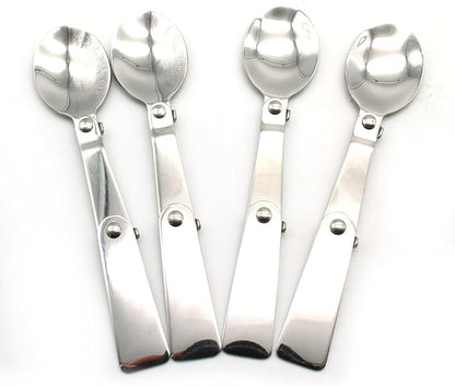 TEMO 4 pc Stainless Steel Three Folding Camping Spoon Dish Washer Safe, 2.25 Inch Folding Length