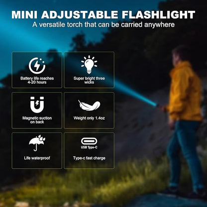 Mini Rechargeable Flashlight with Clip, Pocket LED Small Super Bright Flash Light with USB C Charging, EDC Magnetic Lightweight Tactical 5 Modes Lamp for Camping,Hiking,Emergency