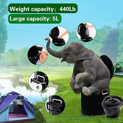 Camping Toilet, Portable Toilet for Adults & Kids, 5.3 Gallon Camping Toilet with Detachable Inner Bucket and Removable Toilet Paper Holder (Black)