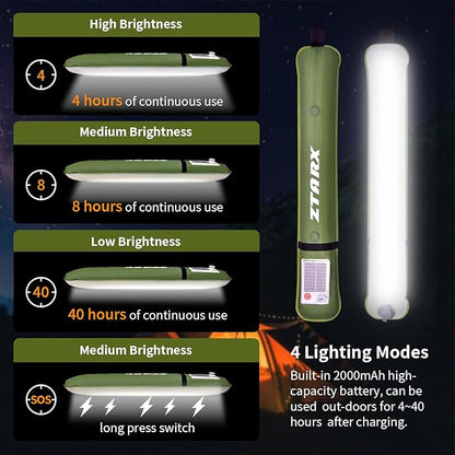 Inflatable Light Tube Video Light Stick, LED Solar Camping Light Portable and Foldable, USB Outdoor Photography Light，4 Types of Lighting