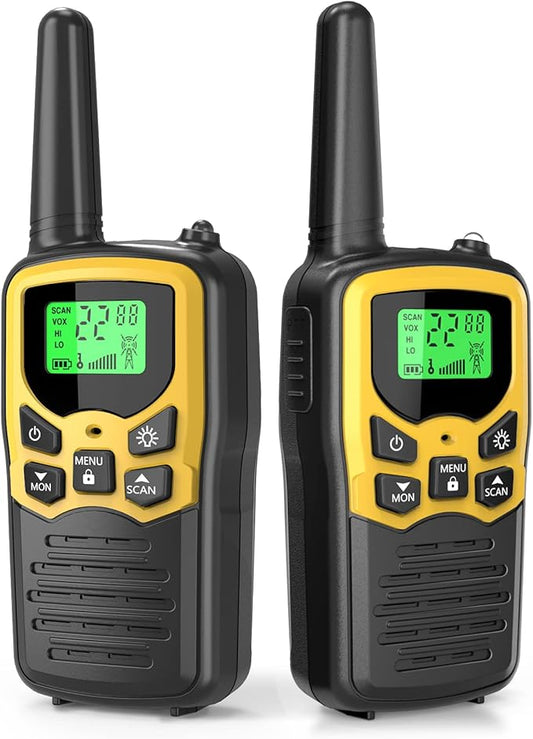 Walkie Talkies for Adults, MOICO Long Range Walkie Talkies for Adults with 22 FRS Channels,Family Walkie Talkie with LED Flashlight VOX LCD Display for Hiking Camping Trip (Yellow,2 Pack)