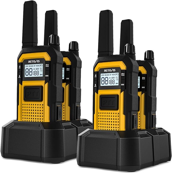 Retevis RB48 Heavy Duty Walkie Talkies, Waterproof Two Way Radio, Advanced Triple Proof, 2000 mAh, Emergency Alert, 2 Way Radio Long Range for Job Site (4 Pack) Yellow