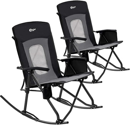 PORTAL Oversized Folding Rocking Camping Chair Portable Outdoor Rocker with High Back Hard Armrests Carry Bag, Supports 400 lbs