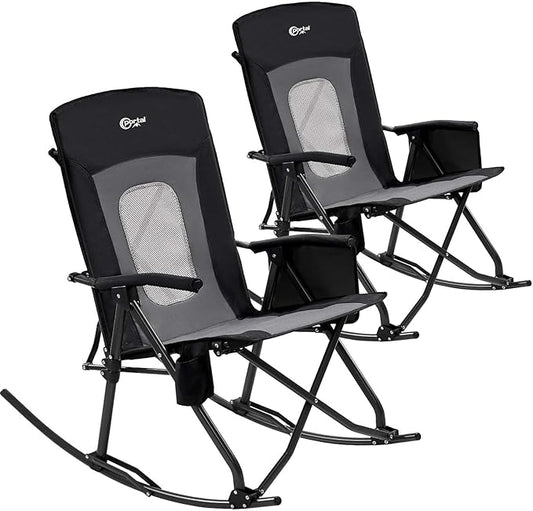 PORTAL Oversized Folding Rocking Camping Chair Portable Outdoor Rocker with High Back Hard Armrests Carry Bag, Supports 400 lbs