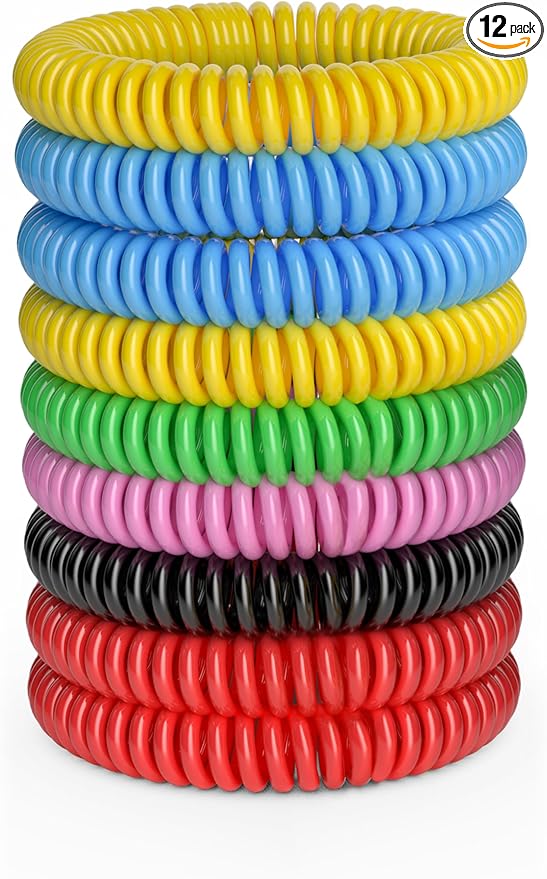 12 Pack Mosquito Bracelets, Mosquito Bands for Adults and Kids with Individually Wrapped & DEET Free, Natural and Waterproof Wristbands Citronella Bracelets for Camping Hiking