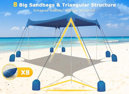 Gorich Beach Tent Sun Shelter with 8 Sandbags, UPF50+ Protection & Windproof Pop Up Beach Canopy Tent Sun Shade for Family, Travel & Camping, Easy Setup Canopy Umbrella