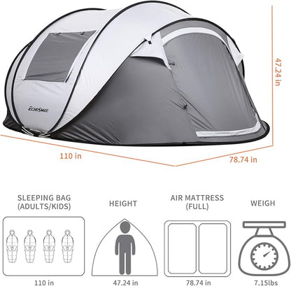 EchoSmile Instant Pop Up Camping Tent, 2/4/6 Person, Easy Setup Tent, Water Resistant Dome, Portable with Carry Bag