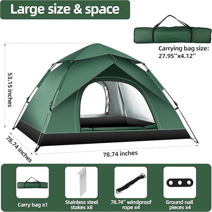 1-2 Person Instant Pop Up Tent, Quick Setup Lightweight Camping Tent for Solo or Duo, Waterproof Windproof Dome Tent for Hiking, Backpacking, Beach, Festival with Carry Bag