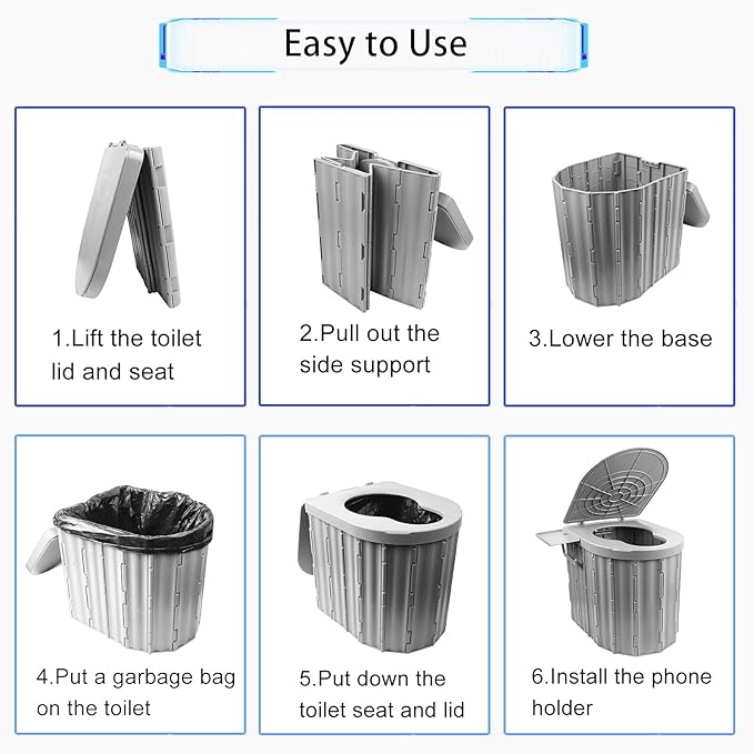 Foldable Portable Toilet for Adults, Upgraded Ergonomic Camping Toilet with 500 Lbs Load-Bearing Capacity, Emergency Car/Travel Toilet or Portable Potty for Adults