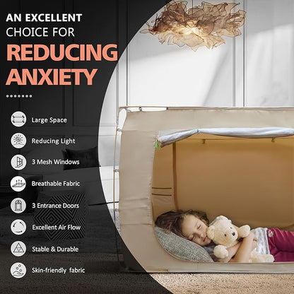 Bed Tent Bed Canopy Queen Size Tents for Adult and Kids- Original Design Portable Dream Tent Indoor Sleeping 80% Blackout with 3 Doors Breathable Big Space Tents