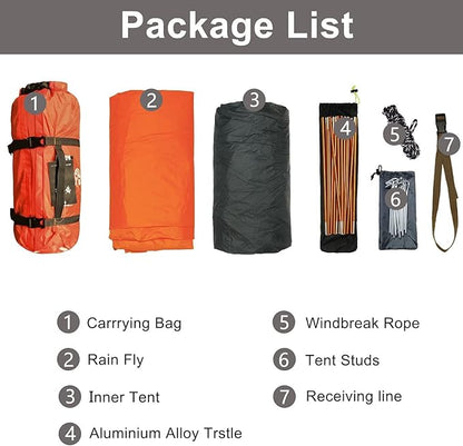 3-4 Season 2 3 Person Lightweight Backpacking Tent Windproof Camping Tent Awning Family Tent Two Doors Double Layer with Aluminum rods for Outdoor Camping Family Beach Hunting Hiking Travel