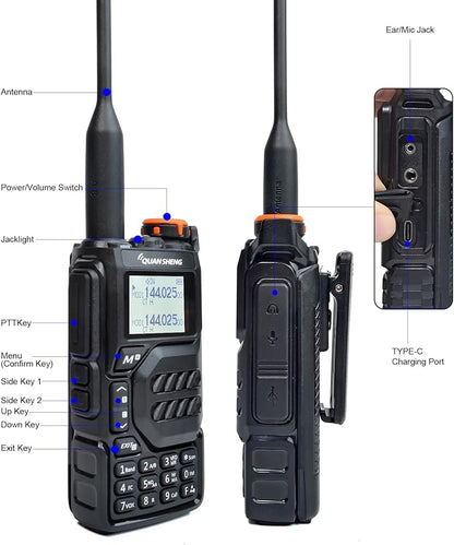 TWAYRDIO Quansheng UV-K5 NOAA Emergency Weather Receiver with Programming Cable and Radio Holder, 5W VHF UHF Dual Band Two Way Radio, AM/FM Airband Receiving Walkie Talkie