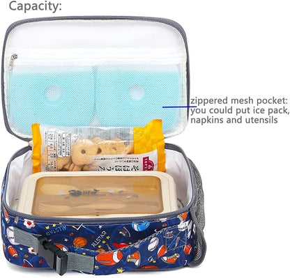 FlowFly Kids Lunch box with buckle Insulated Cooler Back to School Thermal Meal Tote Kit for Girls, Boys (Rugby)
