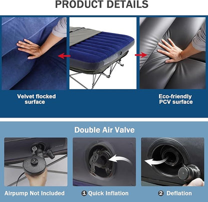 KAMPKEEPER Camping Cot,Folding Camping Bed with Inflatable Air Mattress and Carry Bag,for Outdoor Travel Camp Beach Vacation,(not Included The Airpump)