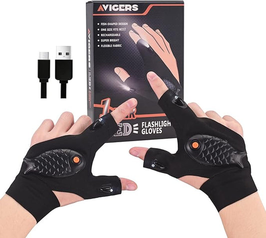 RF REENFAYA Rechargeable LED Flashlight Gloves,Stocking Suffering Gifts for Men Cool Gadgets Tools Flashlight Cycling Great for Night Workers Repairing,Working, Fishing, Camping, Hiking-1 Pair
