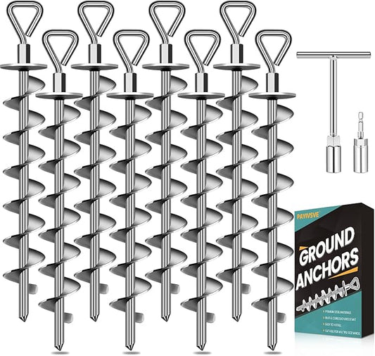 Ground Anchors Screw in, Heavy Duty Ground Trampoline Stakes High Wind Tent Stakes for Tent, Trampoline, Gazebo, Carport, Trap Anchor, Canopies, Swing Set