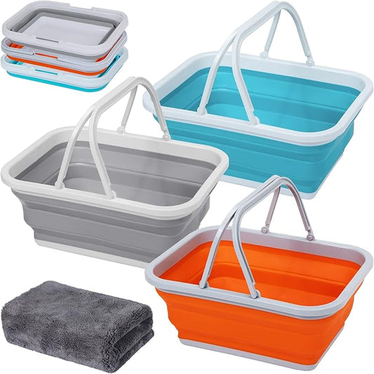AUTODECO Collapsible Sink with Handle Towel, 2.37 Gal / 9L Foldable Wash Basin for Washing Dishes, Camping, Hiking and Home