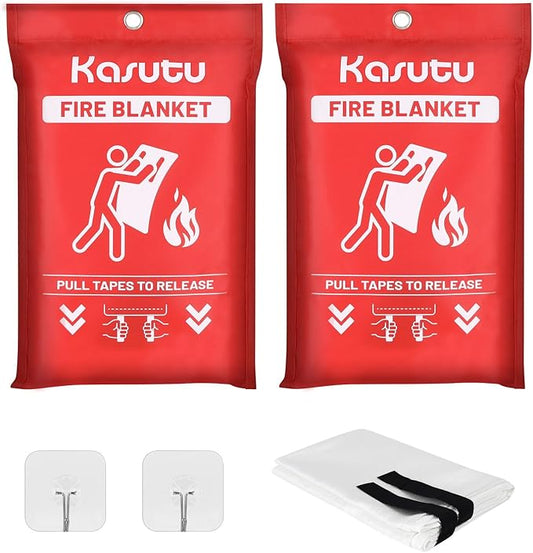 2 Pack Emergency Fire Blanket, 40"x40" Fiberglass Fire Suppression Blanket, Flame Prevention Supplies for Home Kitchen Office Car Camping Grill