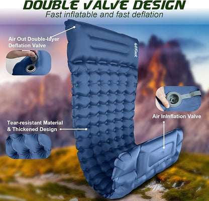 Camping Sleeping Pad, Ultralight Inflatable Camping Mat with Pillow Built-in Foot Pump Inflatable Sleeping Pads for Hiking Backpacking Camping Family Trips Tent(Blue)