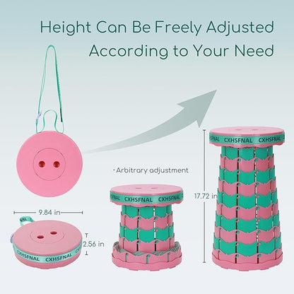 Upgraded Portable Foldable Stool,Folding Camp Stool,Lightweight Sturdy 400lbs Load Capacity Collapsible seat Height Adjustable for Fishing Hiking Picnic Hunting Party BBQ Indoor (Pink Green)