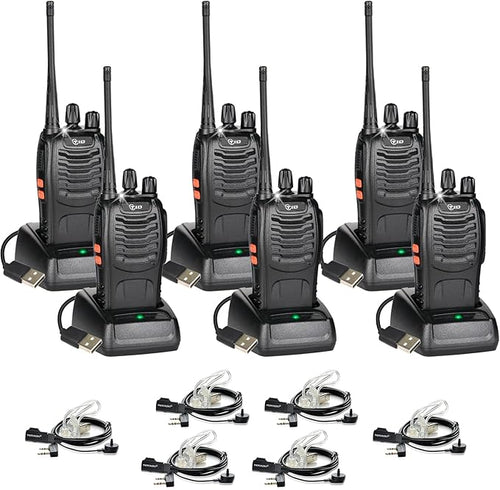 TIDRADIO TD-V2 Walkie Talkies for Adults Long Range, Rechargeable Two Way Radios with Secret Service Earpiece, 16CH Portable Durable Flashlight VOX Walky Talky(Black, 6 Pack)