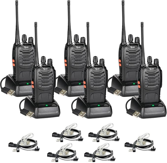 TIDRADIO TD-V2 Walkie Talkies for Adults Long Range, Rechargeable Two Way Radios with Secret Service Earpiece, 16CH Portable Durable Flashlight VOX Walky Talky(Black, 6 Pack)