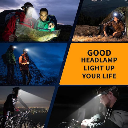 Headlamp 3PCS, 230° Wide Beam Head Lamp, Motion Sensor LED Headlamp Rechargeable, 6Mode Headlamps for Adults, Bright Head Lights for Forehead, Camping Essentials Gear (Black)