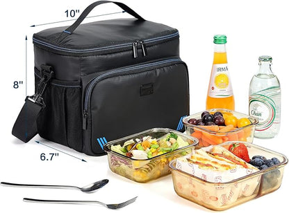 ZEEMO Insulated Lunch Bag for Men Women, Cooler with Adjustable Shoulder Strap, Leakproof Box for Work, Picnic, Black