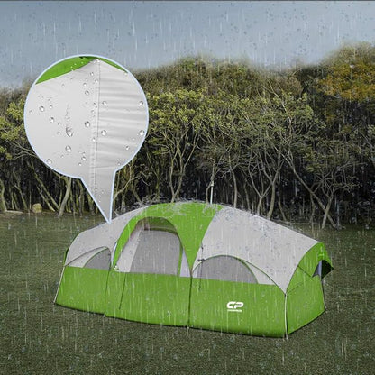 CAMPROS CP Tent 8 Person Camping Tents, Weather Resistant Family Tent, 5 Large Mesh Windows, Double Layer, Divided Curtain for Separated Room, Portable with Carry Bag