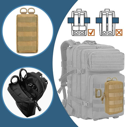MUCHER 2 Pack Molle Pouches Tactical Pouches EDC Pouch Organizer Molle Bag Utility Pouch with 4 Carabiners for Outdoor Hiking Hunting Camping Training